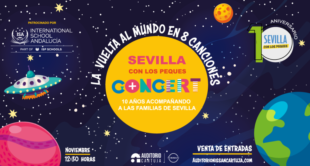 Cartel de La vuelta al mundo en 8 canciones | Sevilla con los peques